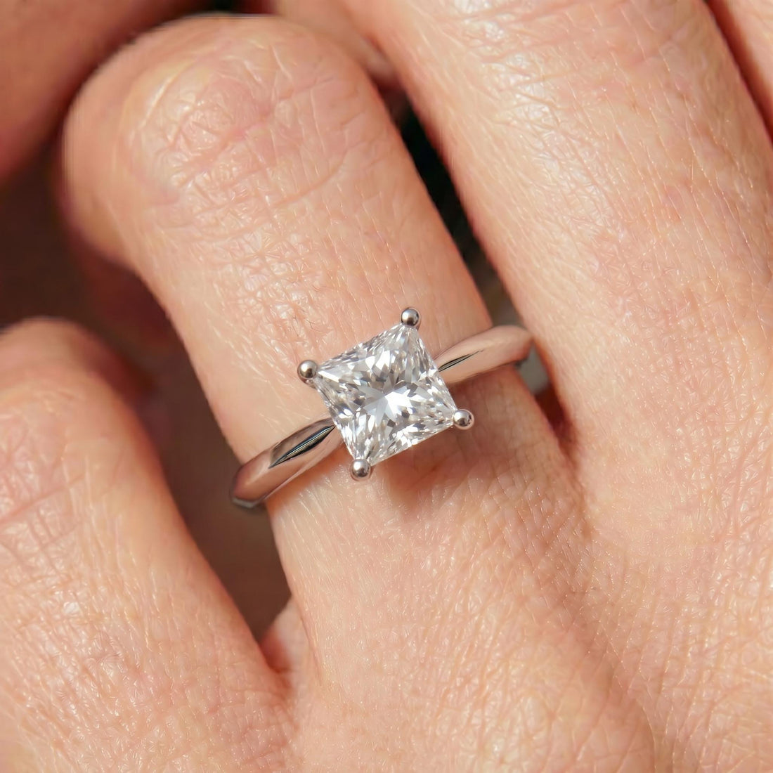 Sparkling Princess Cut Diamond Engagement Ring | Sterling Silver Solitaire with Unique Side Accents | Timeless Proposal Ring for Her