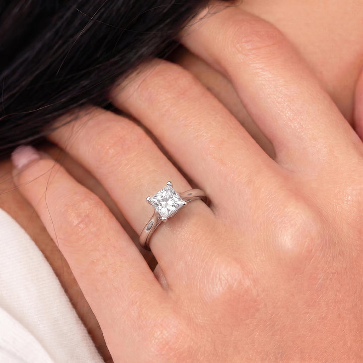 Sparkling Princess Cut Diamond Engagement Ring | Sterling Silver Solitaire with Unique Side Accents | Timeless Proposal Ring for Her