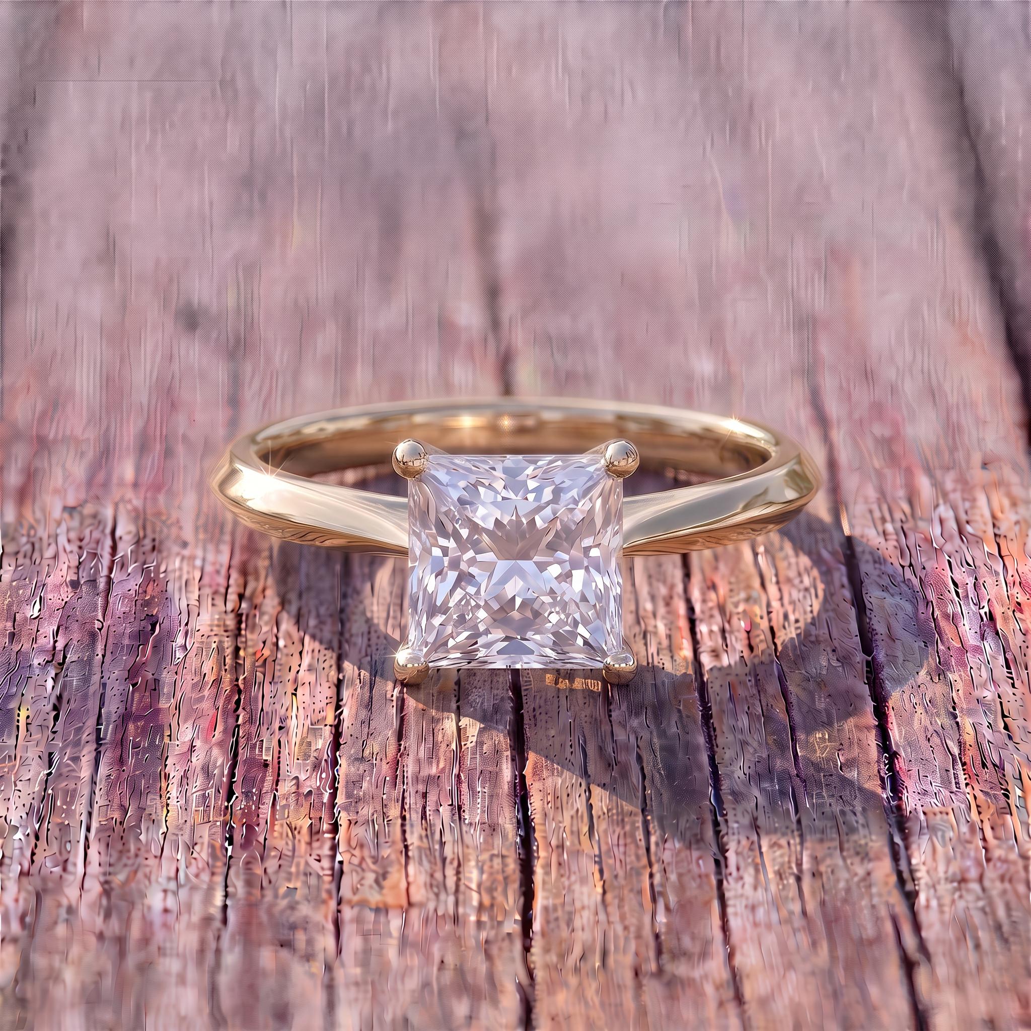 Sparkling Princess Cut Diamond Engagement Ring | Sterling Silver Solitaire with Unique Side Accents | Timeless Proposal Ring for Her