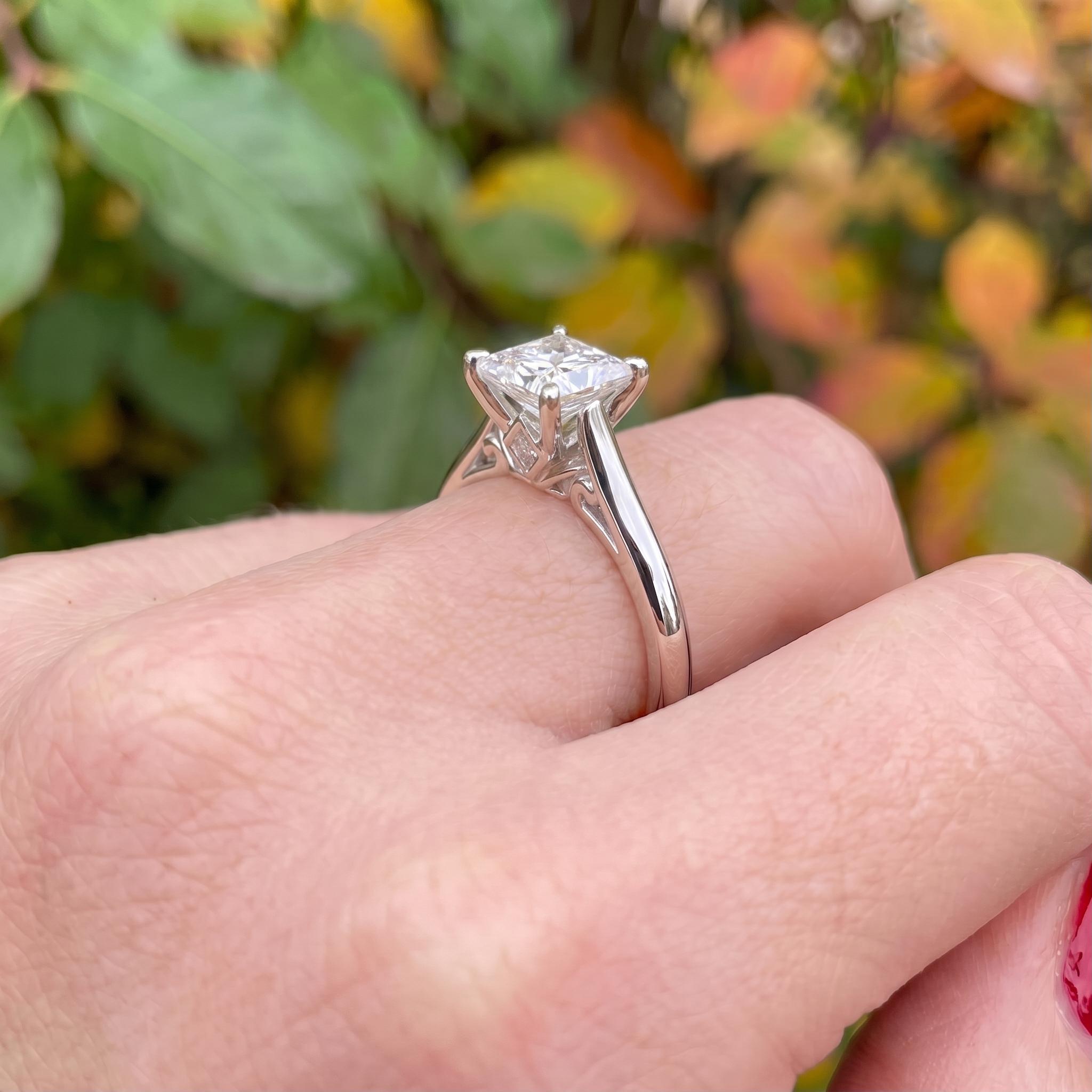 Sparkling Princess Cut Diamond Engagement Ring | Sterling Silver Solitaire with Unique Side Accents | Timeless Proposal Ring for Her