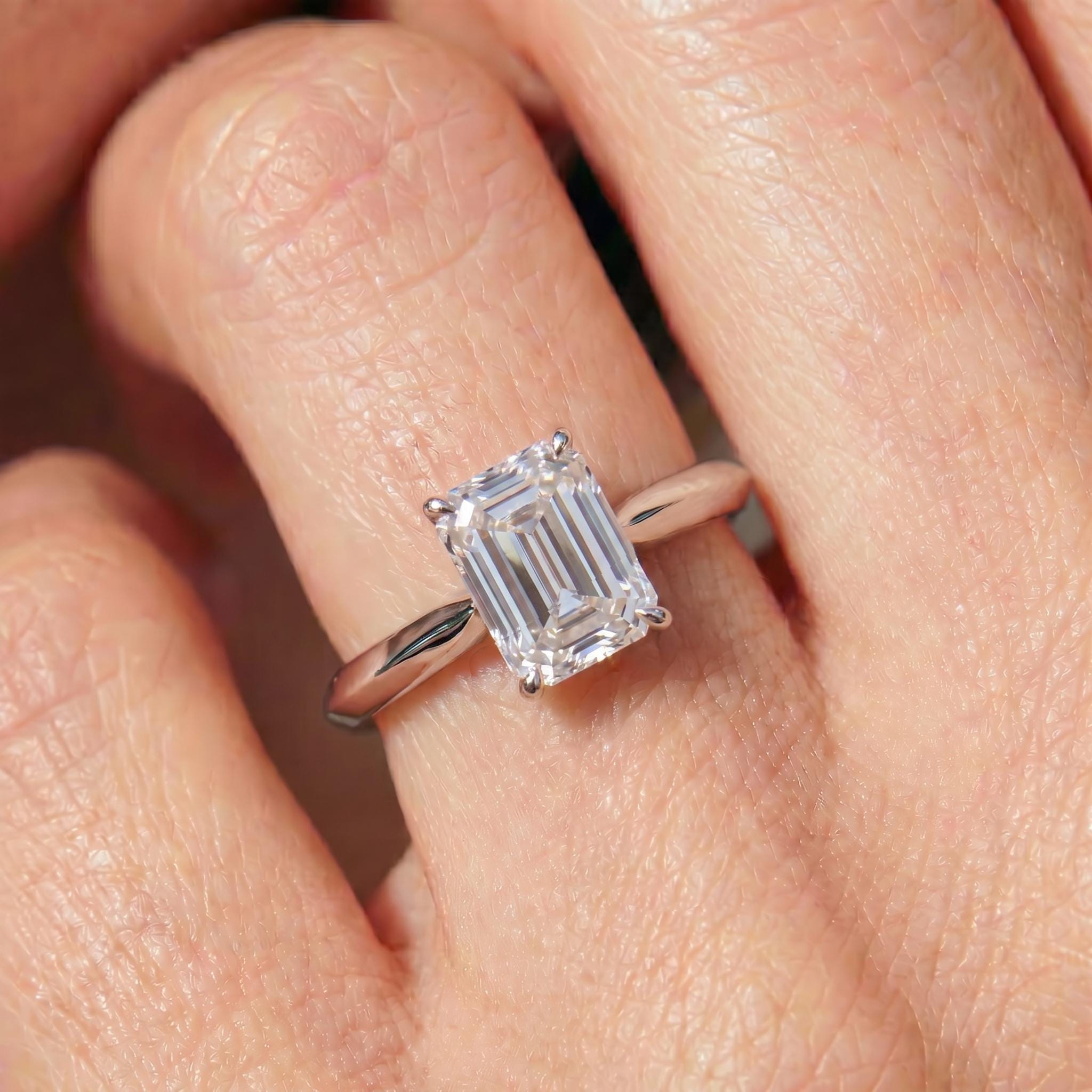 Elegant Emerald Cut Diamond Engagement Ring | Classic Solitaire Proposal Ring | 14K Gold Anniversary Gift for Her | Timeless Fine Jewelry
