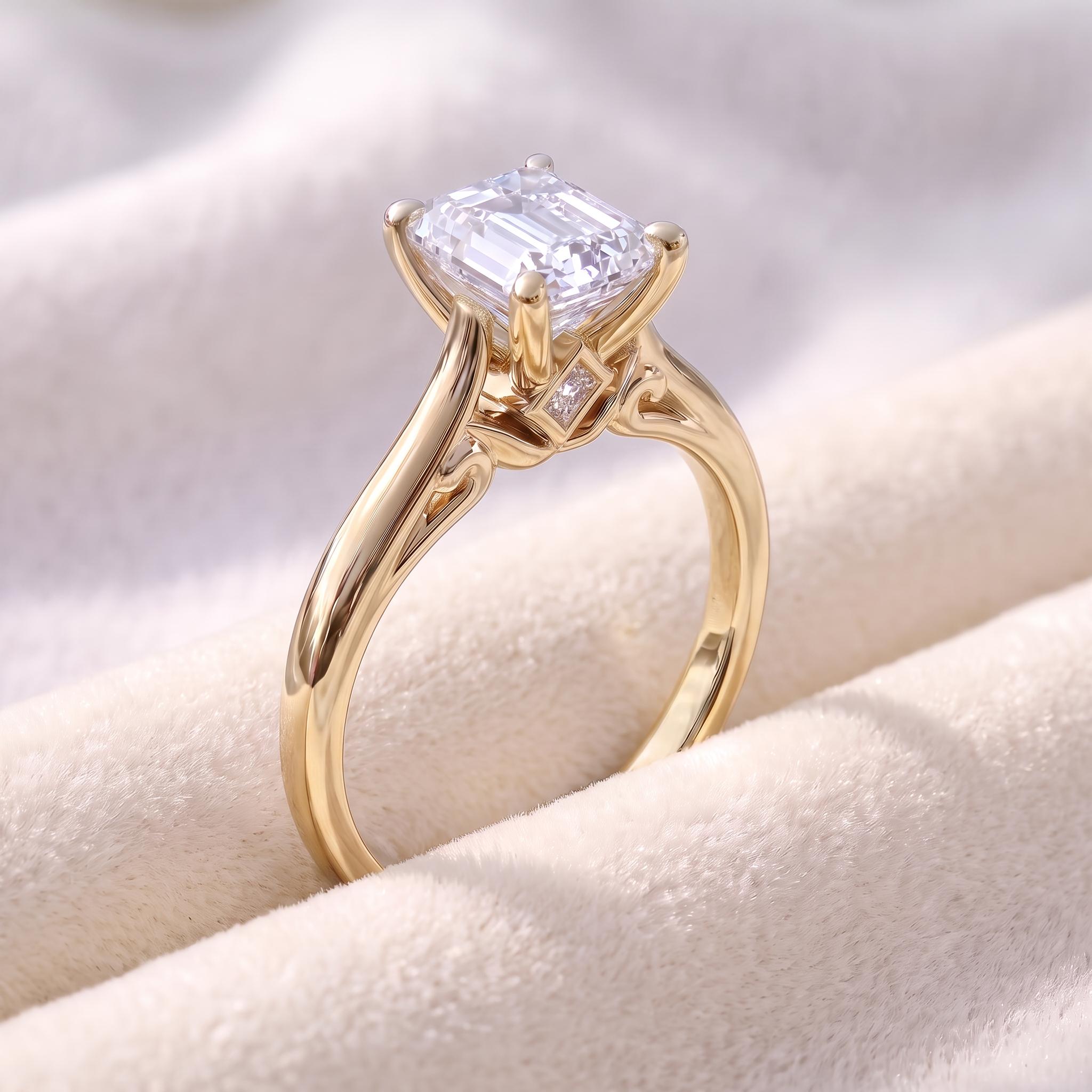 Elegant Emerald Cut Diamond Engagement Ring | Classic Solitaire Proposal Ring | 14K Gold Anniversary Gift for Her | Timeless Fine Jewelry