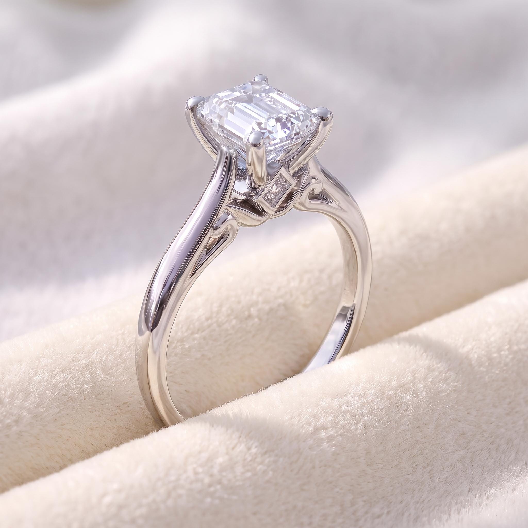 Elegant Emerald Cut Diamond Engagement Ring | Classic Solitaire Proposal Ring | 14K Gold Anniversary Gift for Her | Timeless Fine Jewelry