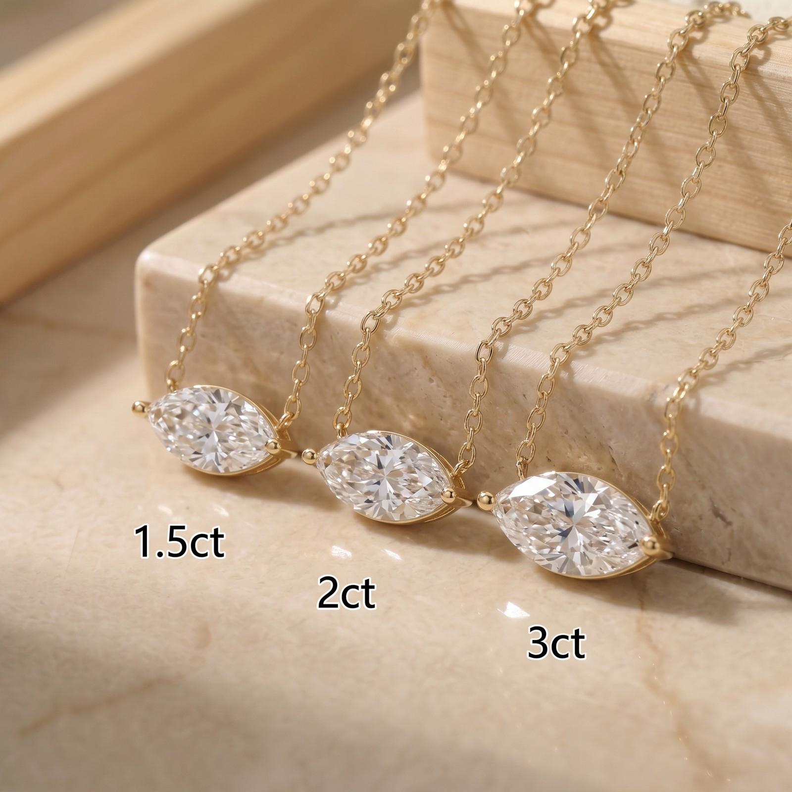 Moissanite Marquise Necklace, East West Solitaire Pendant, 13x6.5mm 2ct Diamond Alternative, Dainty Minimalist Anniversary Gift for Her