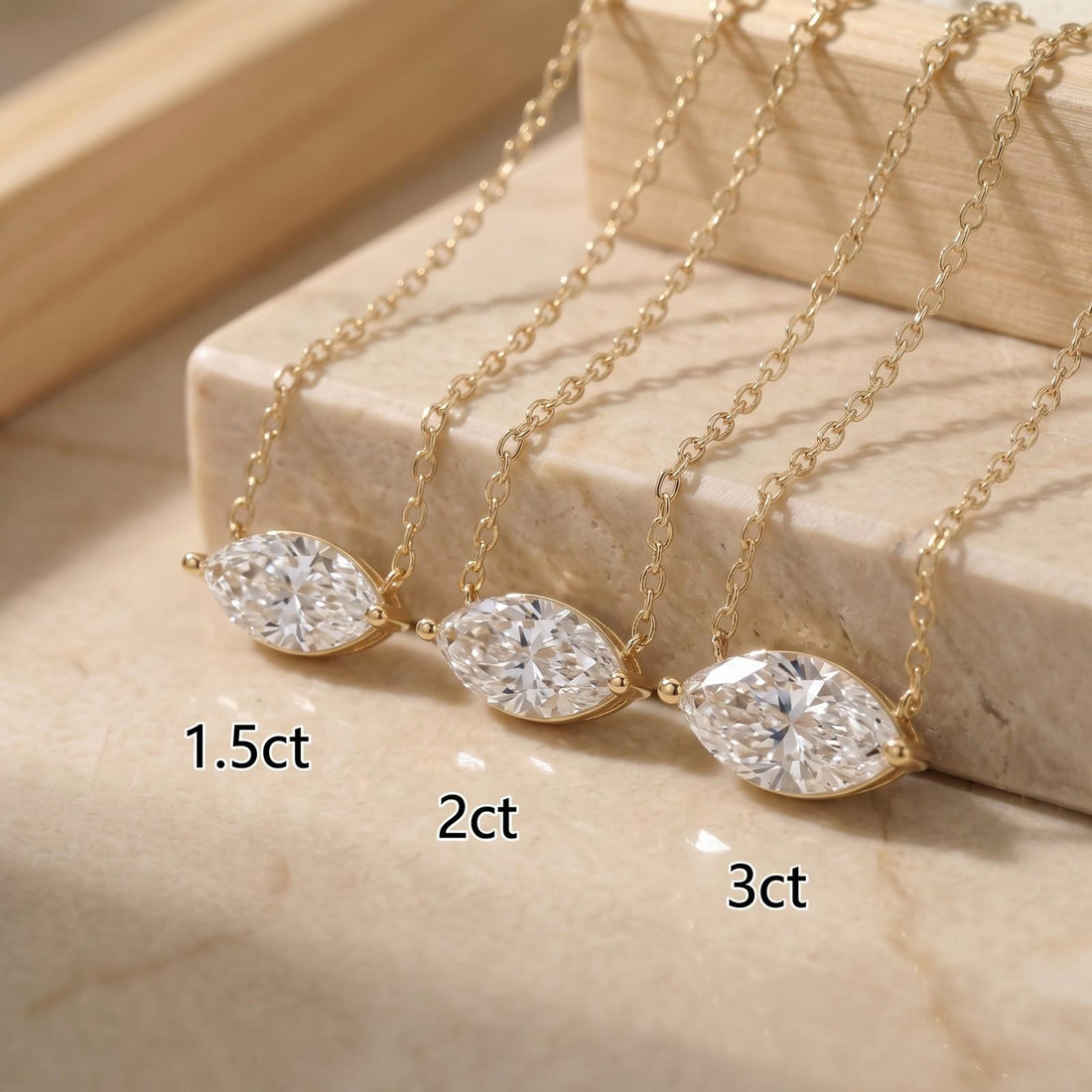 Moissanite Marquise Necklace, East West Solitaire Pendant, 13x6.5mm 2ct Diamond Alternative, Dainty Minimalist Anniversary Gift for Her