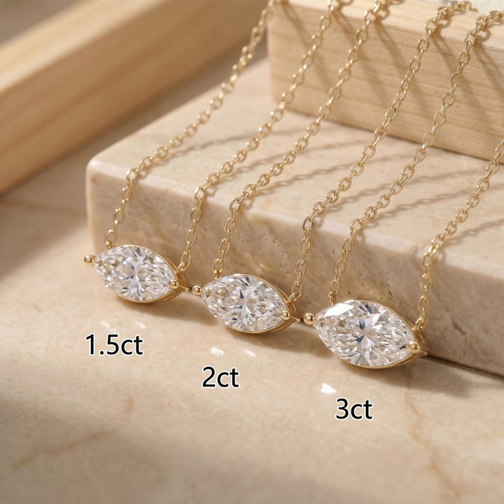Moissanite Marquise Necklace, East West Solitaire Pendant, 13x6.5mm 2ct Diamond Alternative, Dainty Minimalist Anniversary Gift for Her