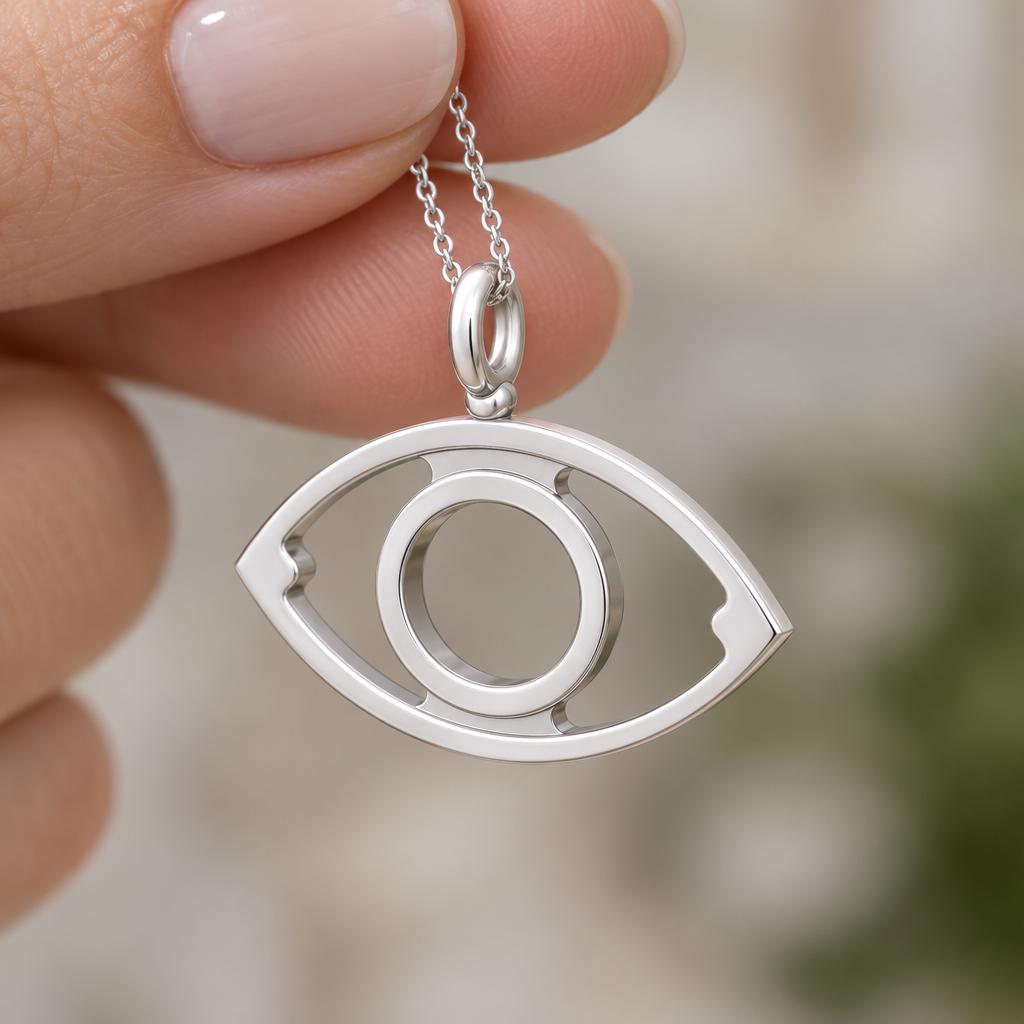 Evil Eye Pendant Setting, 925 Sterling Silver Open Eye Semi Mount with Round 5.5mm Center Seat, Empty Necklace Blank for DIY