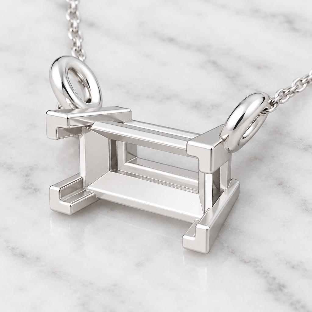 Baguette Pendant Setting 4x2mm, Tiny 925 Silver Semi Mount with 4 Corner Claws and Two Loops, Empty Necklace Blank, Setting Only