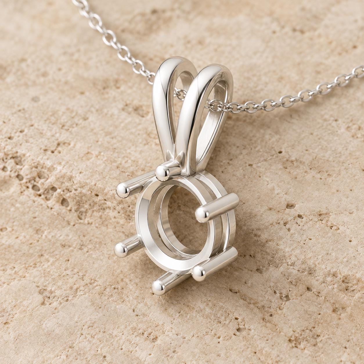 6.5mm Round Pendant Setting, 925 Sterling Silver Semi Mount with 6 Ball Tip Rod Prongs and V Looped Bail, Blank Necklace Mount