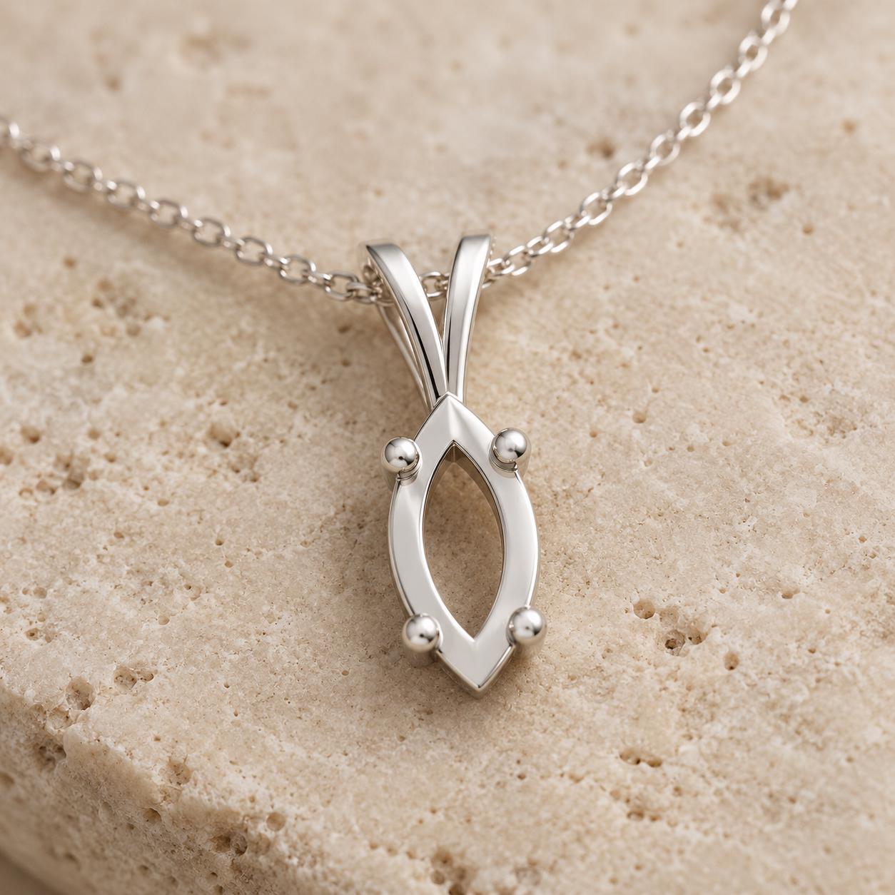 Empty Marquise Pendant Mount 8x4mm, 925 Sterling Silver Semi Mount, 4 Ball Tip Rods, V Looped Bail, Blank Necklace Setting for Jewelers