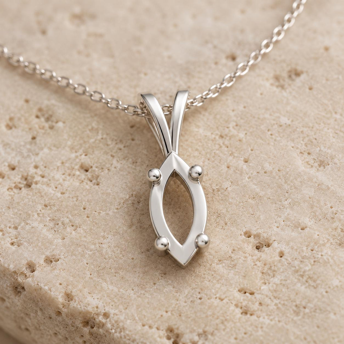 Empty Marquise Pendant Mount 8x4mm, 925 Sterling Silver Semi Mount, 4 Ball Tip Rods, V Looped Bail, Blank Necklace Setting for Jewelers