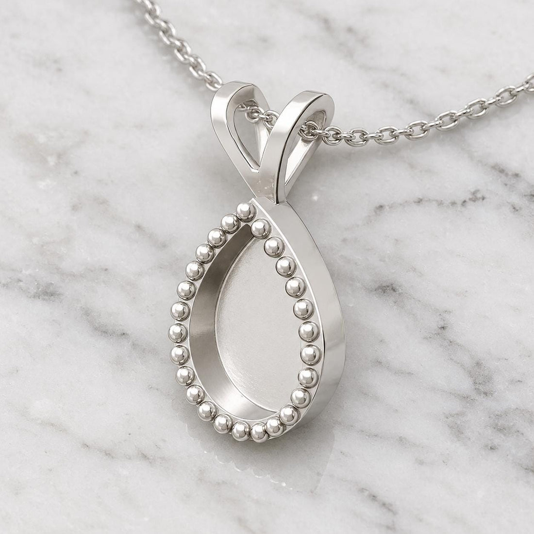 Pear Bead Bezel Pendant Mount 10x14mm, Teardrop Cup with One Row of Small Beads, 925 Sterling Silver Semi Mount Pendant