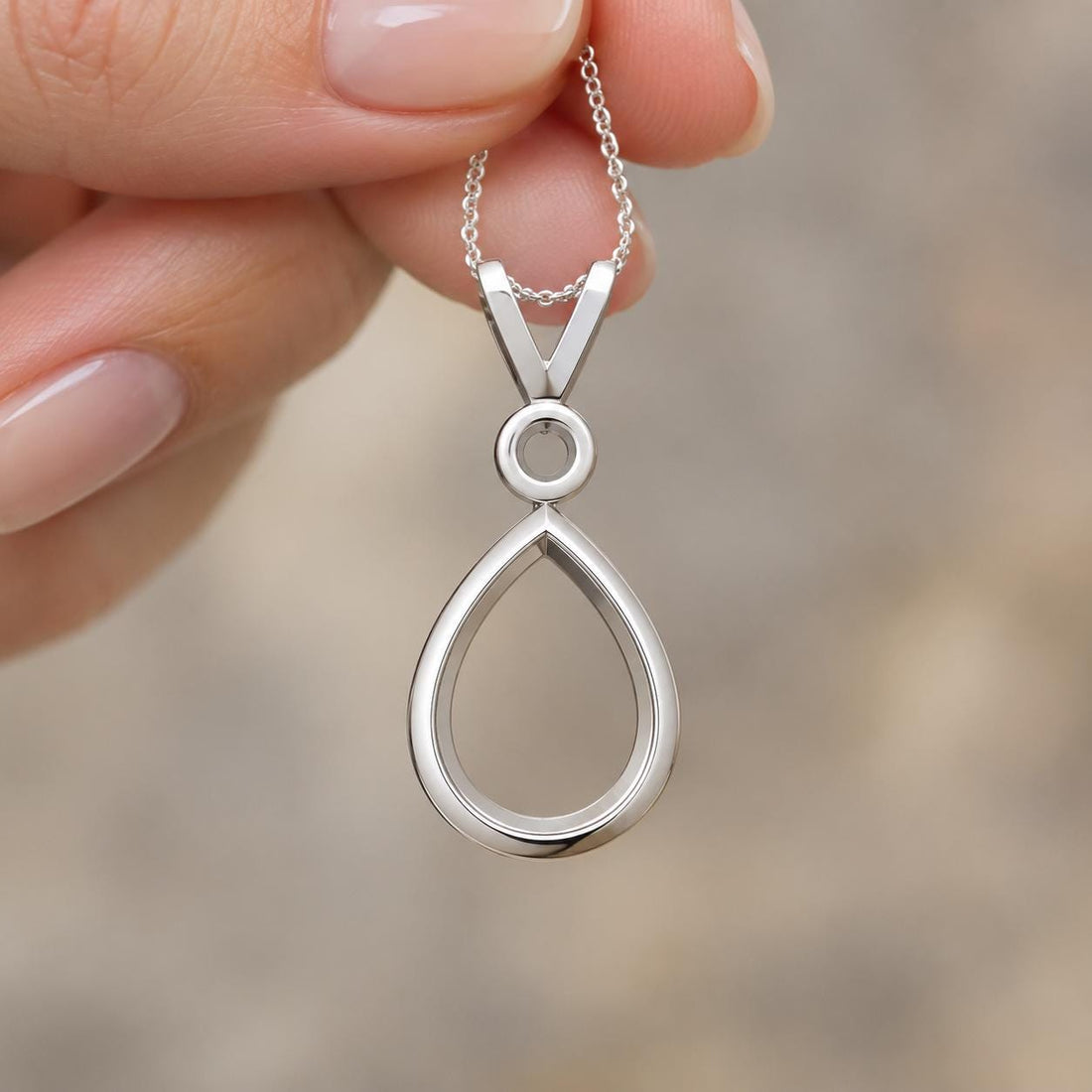 Pear Frame Pendant Setting with Round Collar and V Bail 10x8mm, Open Back 925 Sterling Silver Semi Mount, Empty Mount for DIY