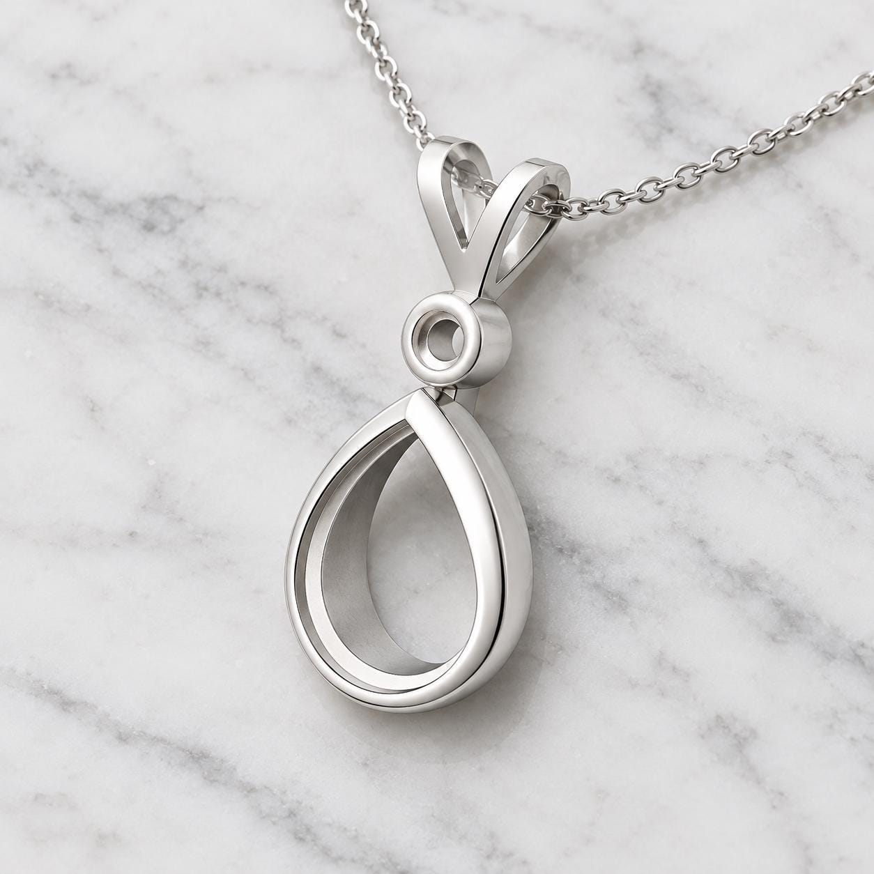 Pear Frame Pendant Setting with Round Collar and V Bail 10x8mm, Open Back 925 Sterling Silver Semi Mount, Empty Mount for DIY