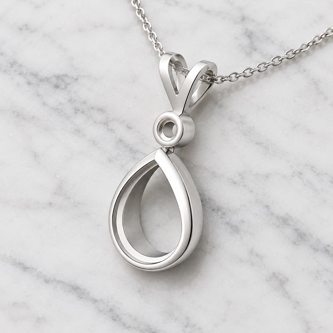 Pear Frame Pendant Setting with Round Collar and V Bail 10x8mm, Open Back 925 Sterling Silver Semi Mount, Empty Mount for DIY