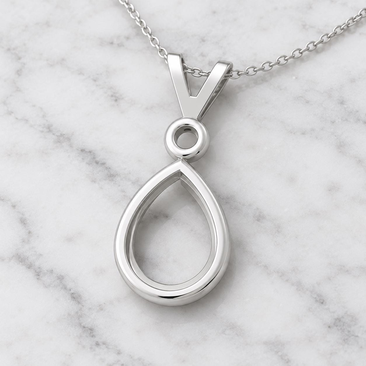 Pear Frame Pendant Setting with Round Collar and V Bail 10x8mm, Open Back 925 Sterling Silver Semi Mount, Empty Mount for DIY