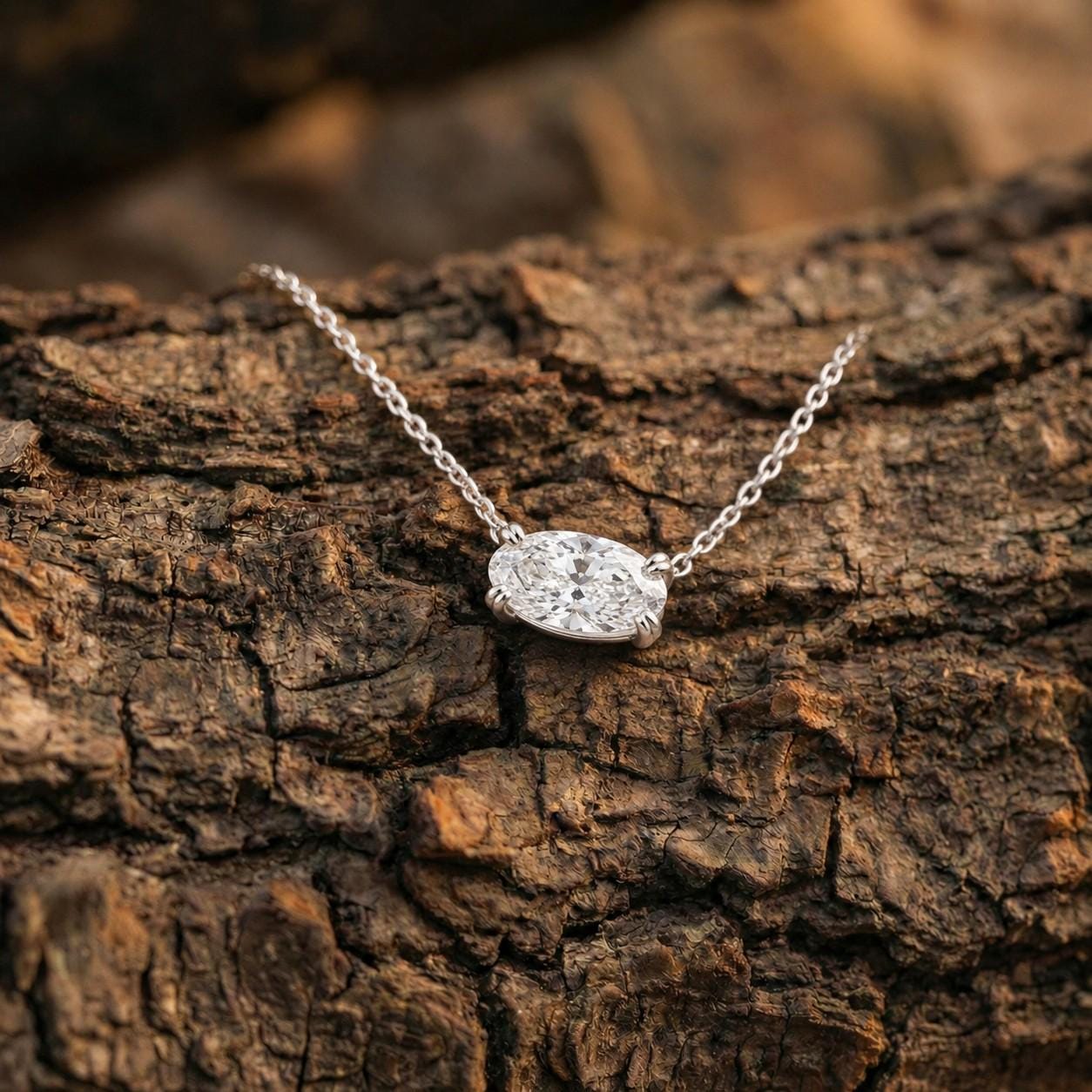 Moissanite Oval Necklace, East West Oval Pendant, Horizontal Solitaire Pendant, Diamond Alternative, Dainty Minimalist Gift for Her