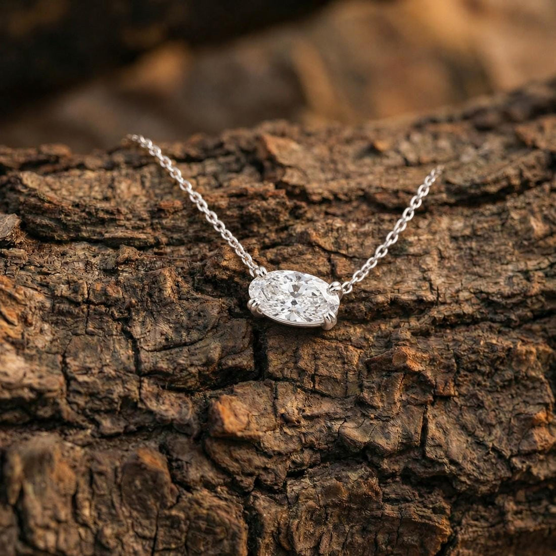 Moissanite Oval Necklace, East West Oval Pendant, Horizontal Solitaire Pendant, Diamond Alternative, Dainty Minimalist Gift for Her