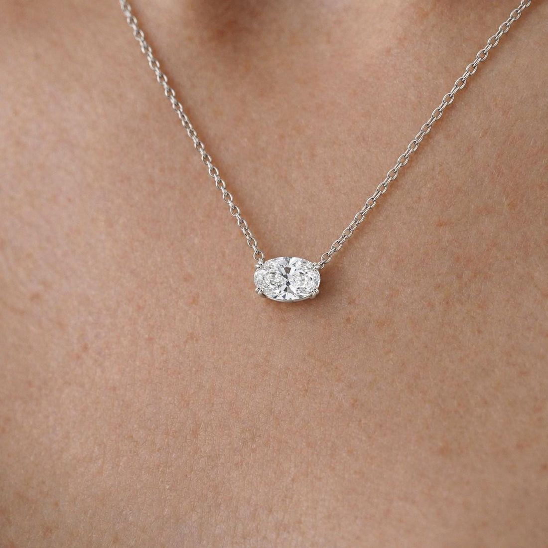Moissanite Oval Necklace, East West Oval Pendant, Horizontal Solitaire Pendant, Diamond Alternative, Dainty Minimalist Gift for Her