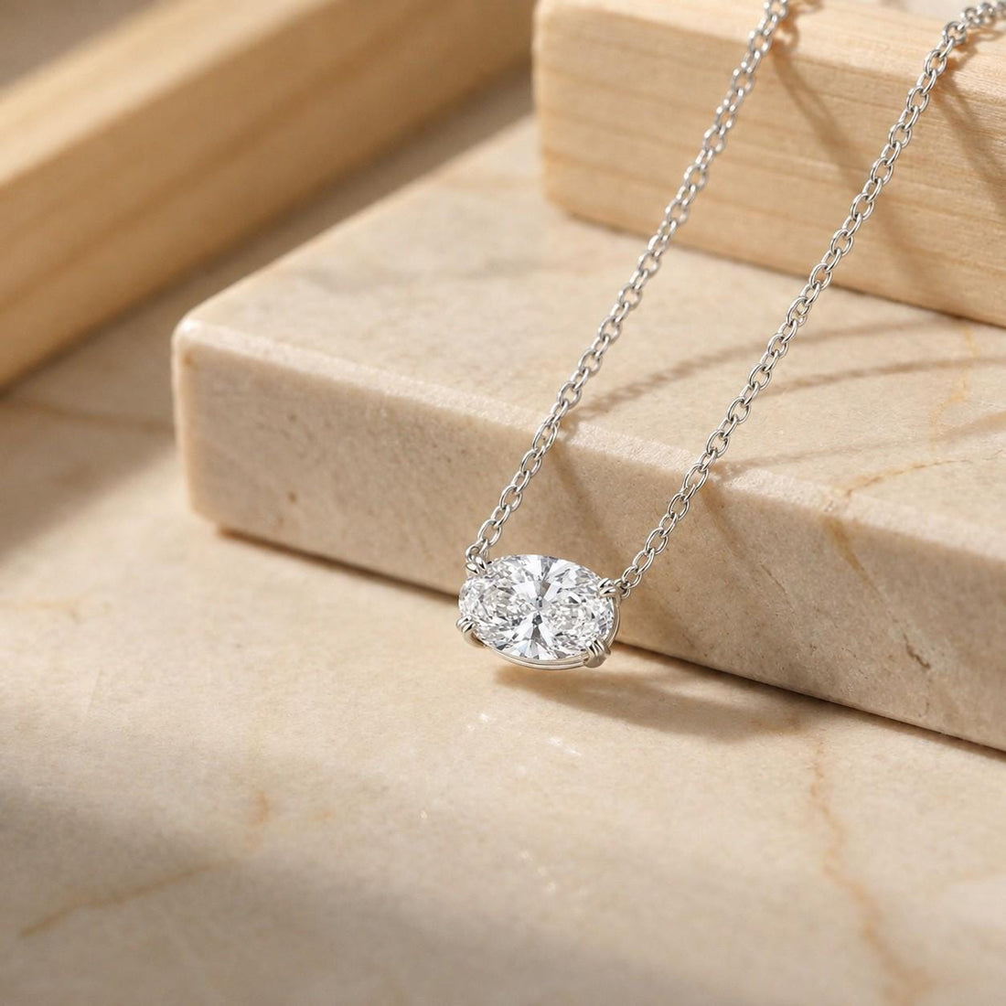 Moissanite Oval Necklace, East West Oval Pendant, Horizontal Solitaire Pendant, Diamond Alternative, Dainty Minimalist Gift for Her
