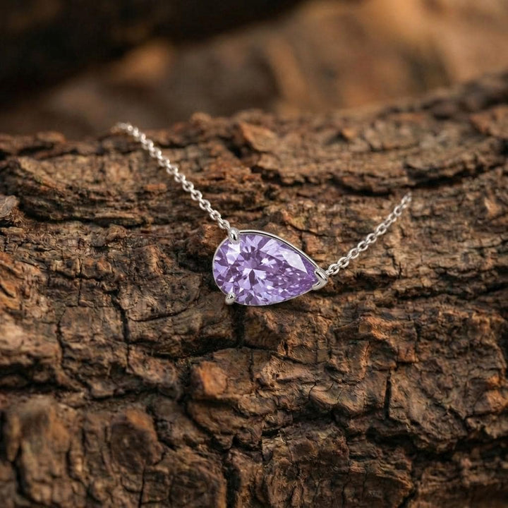 Alexandrite Necklace, June Birthstone Pear Pendant, East West Alexandrite Solitaire, Dainty Birthday Gift for Her