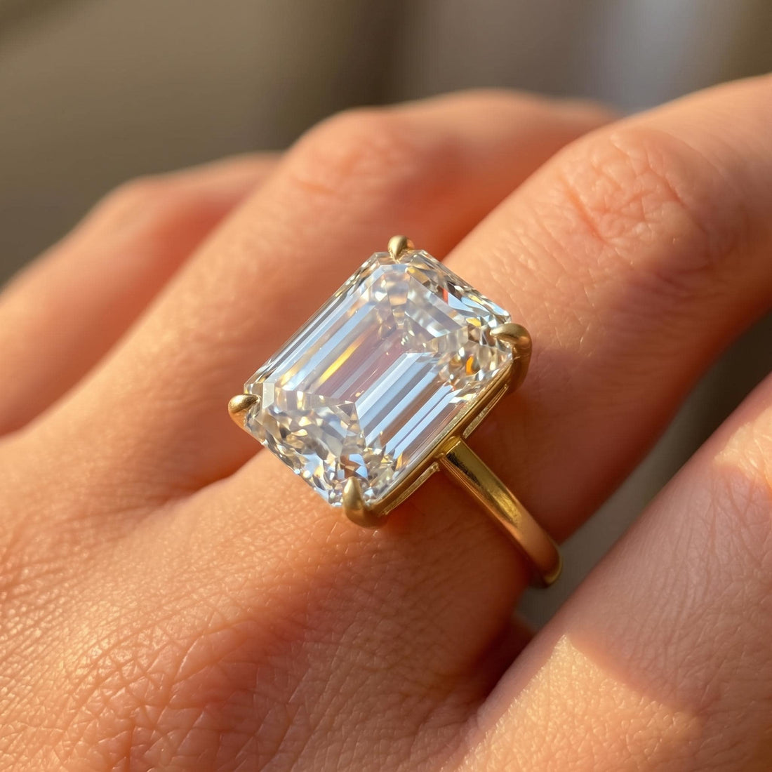 Brilliant Emerald Cut Diamond Simulant Ring | 14K Gold Solitaire Engagement Ring | Classic Rectangular Promise Ring for Her