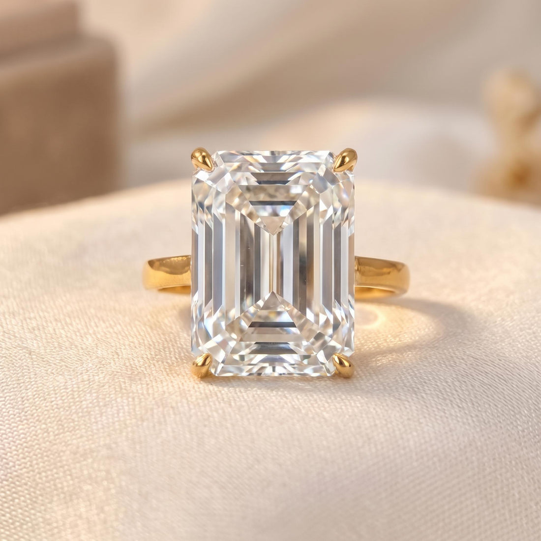 Brilliant Emerald Cut Diamond Simulant Ring | 14K Gold Solitaire Engagement Ring | Classic Rectangular Promise Ring for Her