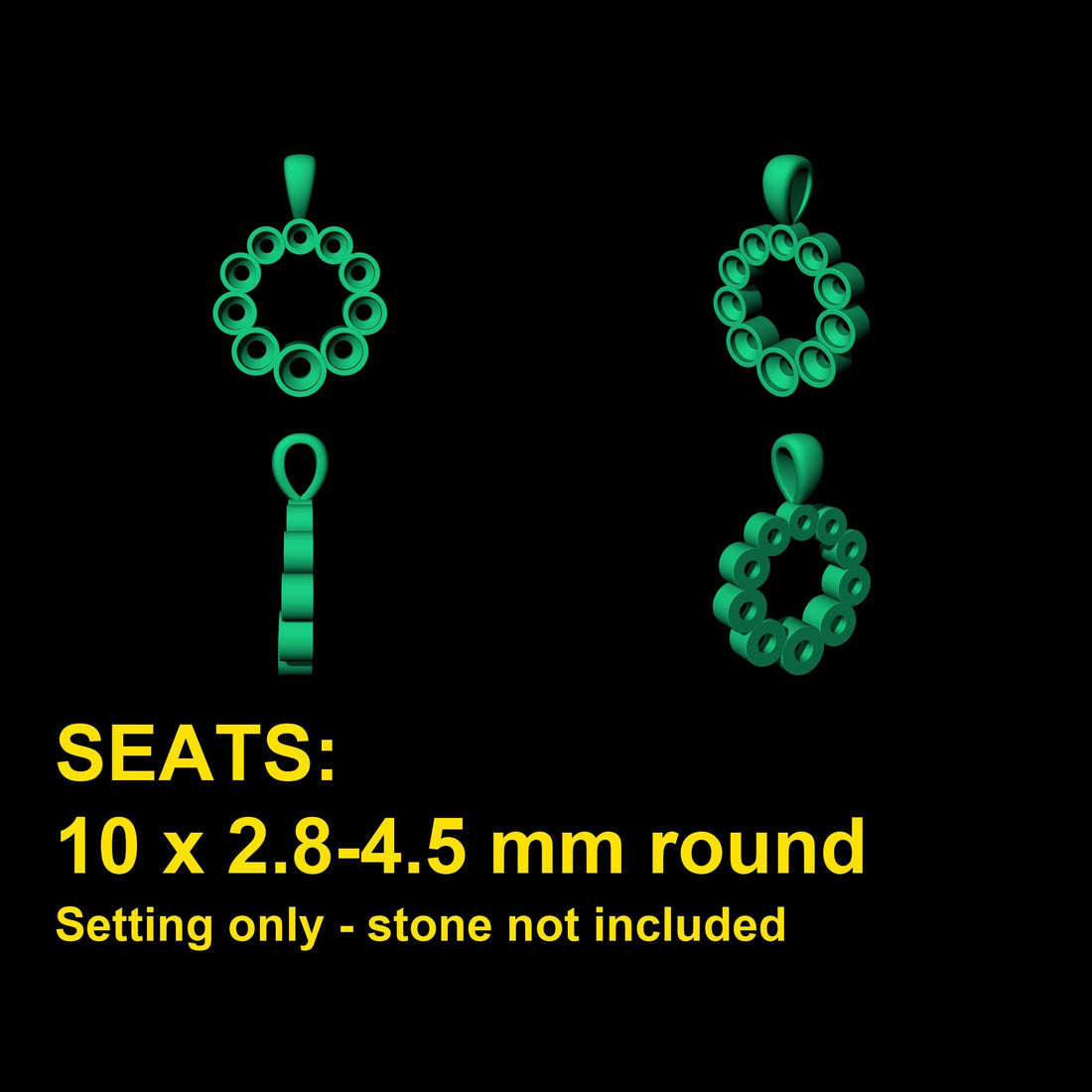 Wreath Pendant Setting with 10 Graduated Round Cups 2.8 to 4.5mm, 925 Sterling Silver Semi Mount, Teardrop Bail, Empty Pendant Mount