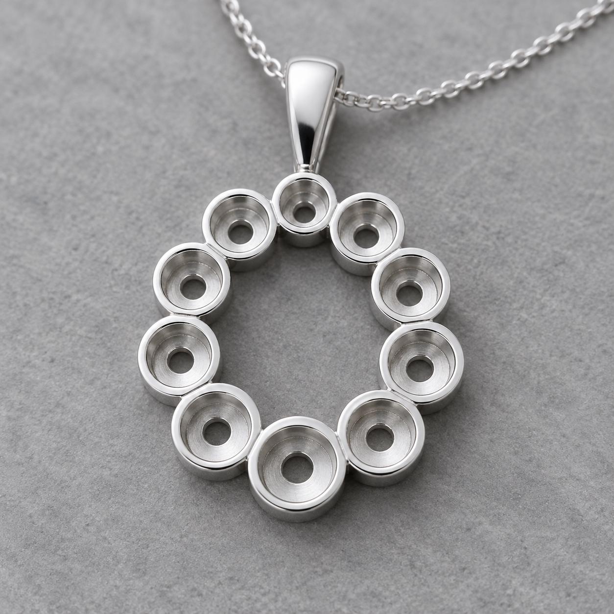 Wreath Pendant Setting with 10 Graduated Round Cups 2.8 to 4.5mm, 925 Sterling Silver Semi Mount, Teardrop Bail, Empty Pendant Mount