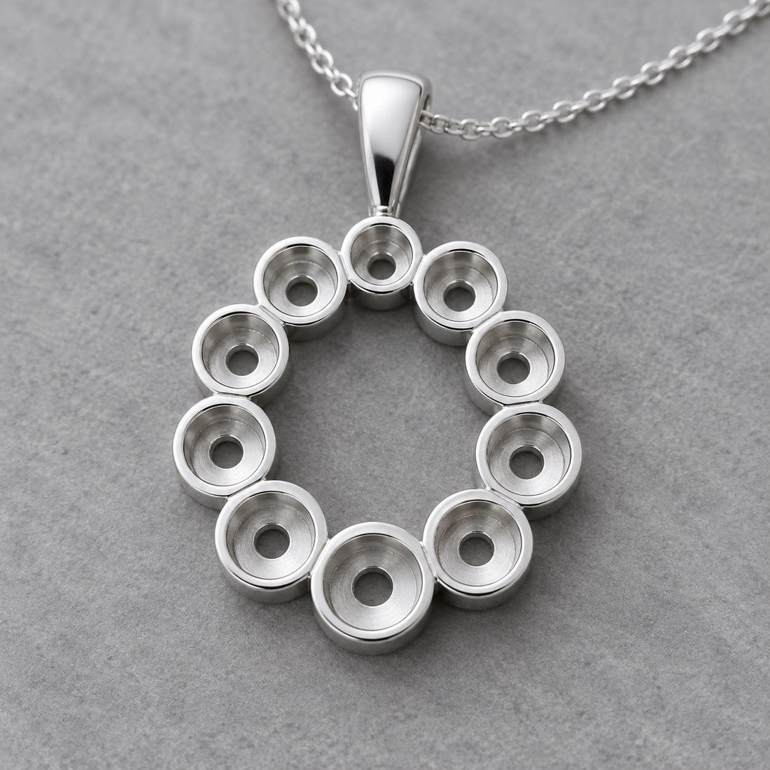 Wreath Pendant Setting with 10 Graduated Round Cups 2.8 to 4.5mm, 925 Sterling Silver Semi Mount, Teardrop Bail, Empty Pendant Mount