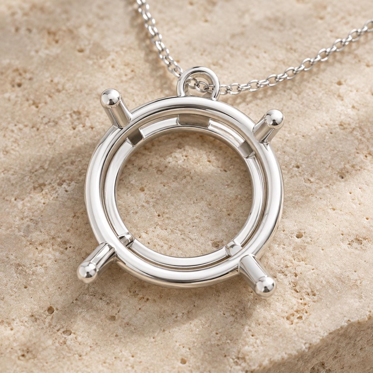 Wire Basket Pendant Mount about 15.4mm Outside, 4 Ball Tip Rods, Tiny Loop Bail, Empty 925 Sterling Silver Semi Mount for DIY Jewelers