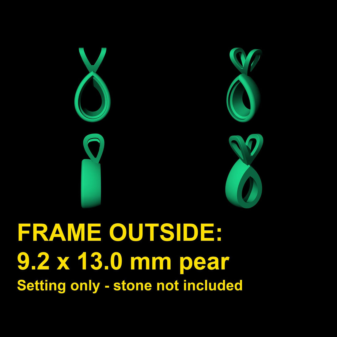 Plain Pear Frame Pendant for 7x10mm Pear, 9.2x13mm Outside, Open Back Teardrop Semi Mount, 925 Sterling Silver, V Strap Bail
