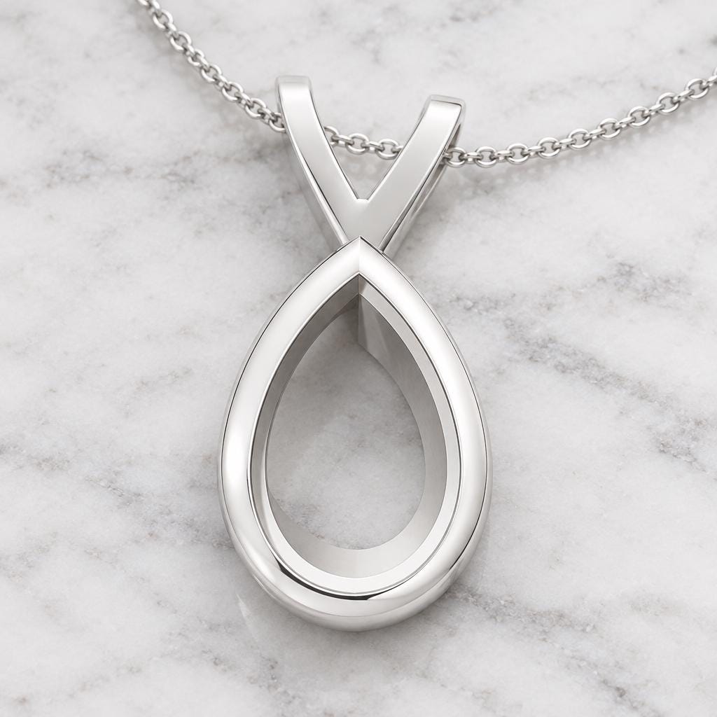 Plain Pear Frame Pendant for 7x10mm Pear, 9.2x13mm Outside, Open Back Teardrop Semi Mount, 925 Sterling Silver, V Strap Bail