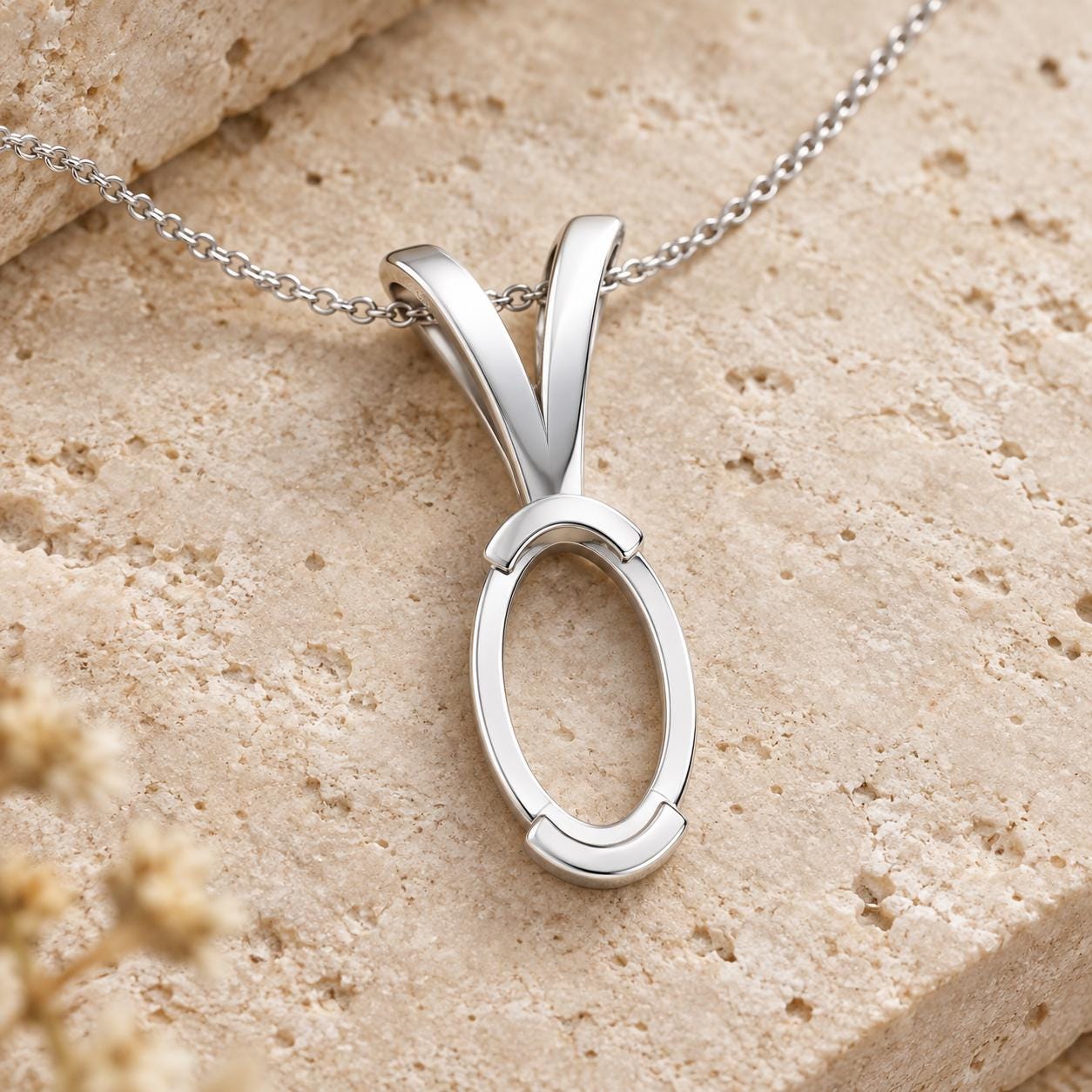 Tiny Oval Bezel Pendant Setting 5x3mm, Notched Wall, V Looped Bail, Small 925 Sterling Silver Semi Mount, Empty Blank Pendant Mount
