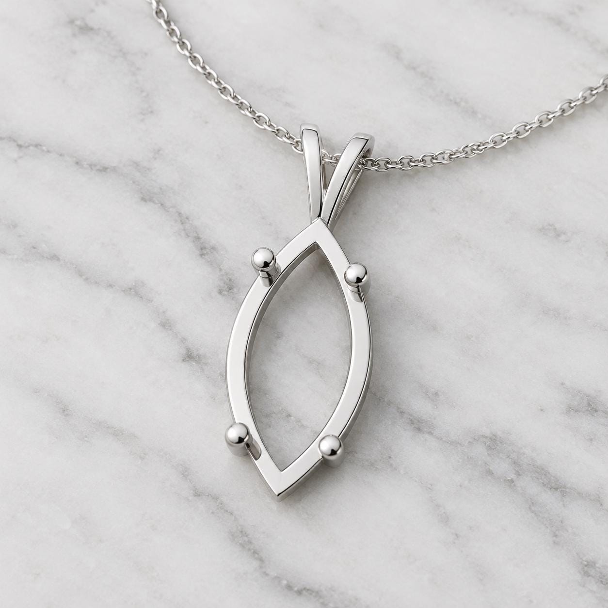 Large Marquise Pendant Setting 16x8mm, Open Frame with 4 Rods, V Looped Bail, 925 Sterling Silver Semi Mount, Empty Blank Pendant