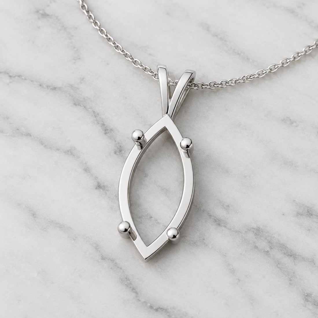 Large Marquise Pendant Setting 16x8mm, Open Frame with 4 Rods, V Looped Bail, 925 Sterling Silver Semi Mount, Empty Blank Pendant