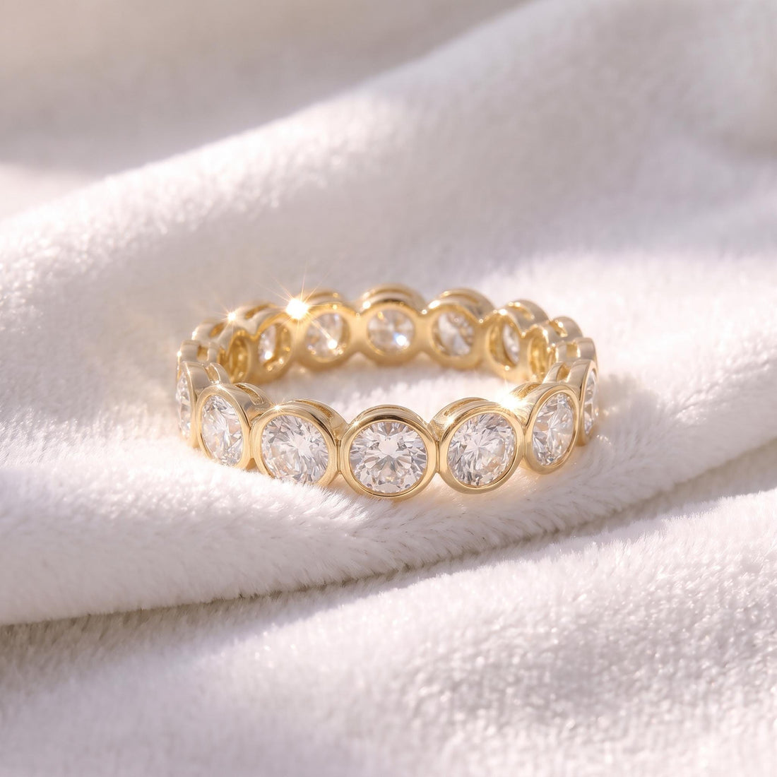 3.5mm Elegant Bezel Set Eternity Ring | 14K Gold Simulated Diamond Stacking Band | Anniversary Wedding Ring | Promise Ring Gift for Her