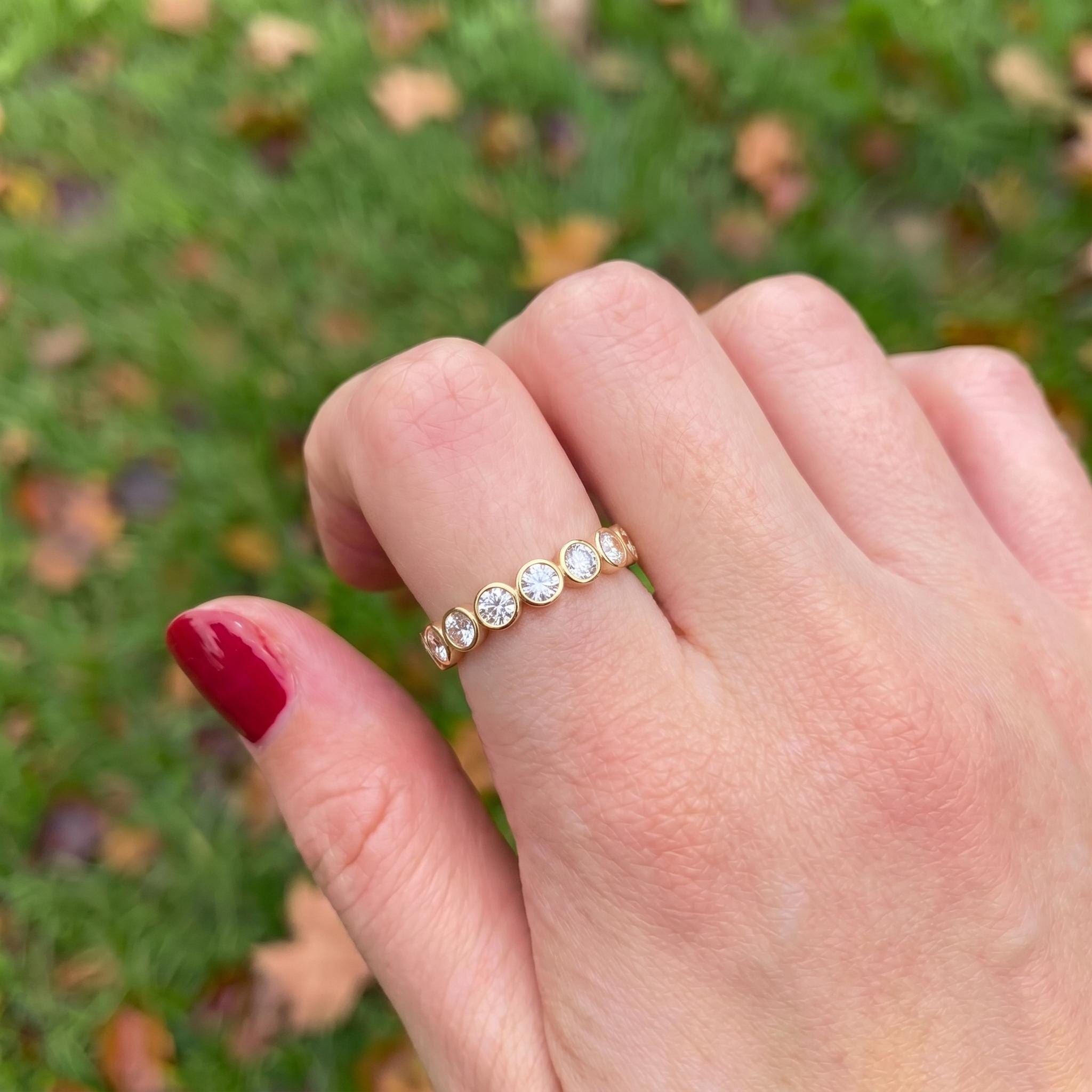 3.5mm Elegant Bezel Set Eternity Ring | 14K Gold Simulated Diamond Stacking Band | Anniversary Wedding Ring | Promise Ring Gift for Her