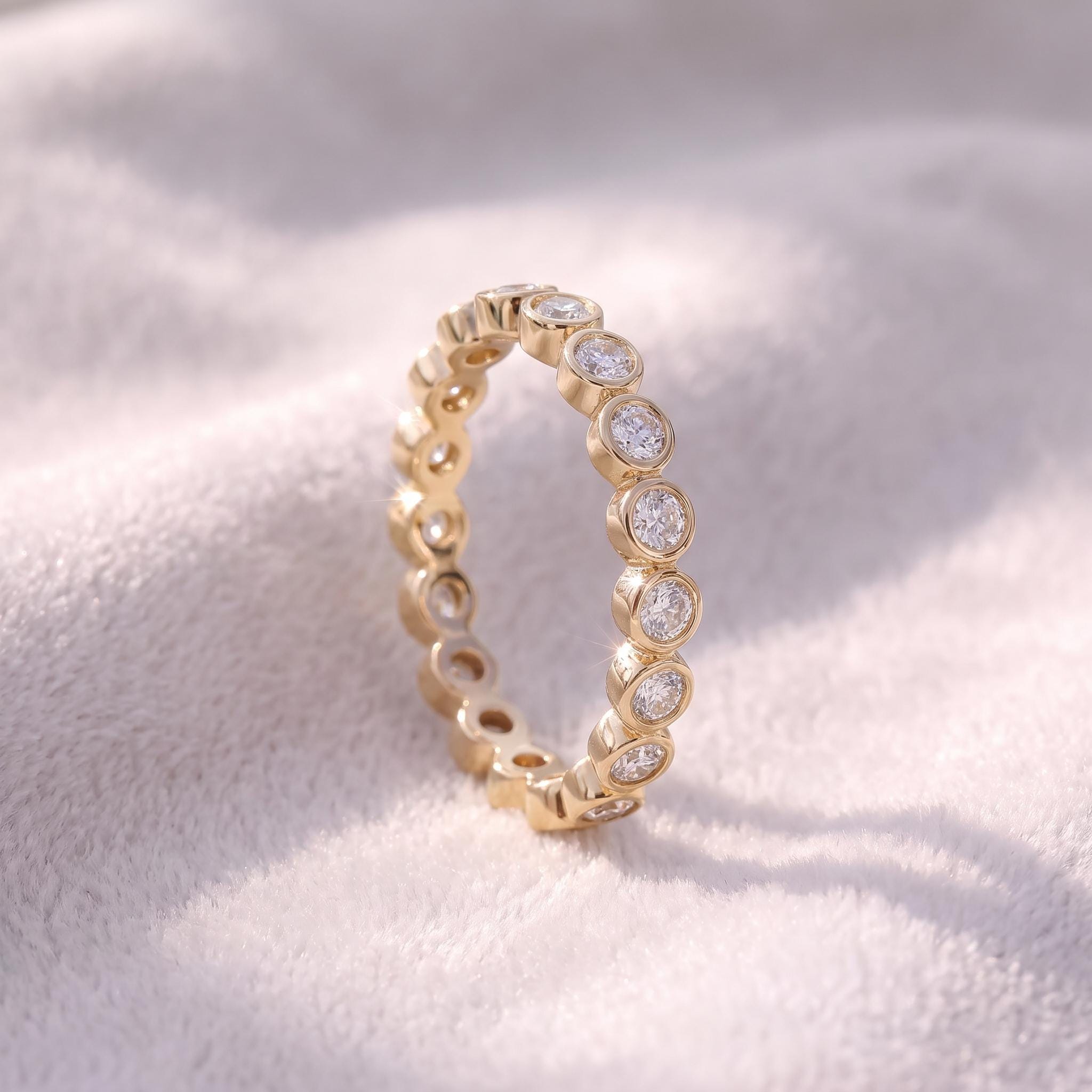 2.5mm Bezel-Set Eternity Ring, 14K Gold Diamond Stacking Band | Anniversary Wedding Ring | Promise Ring Gift for Her