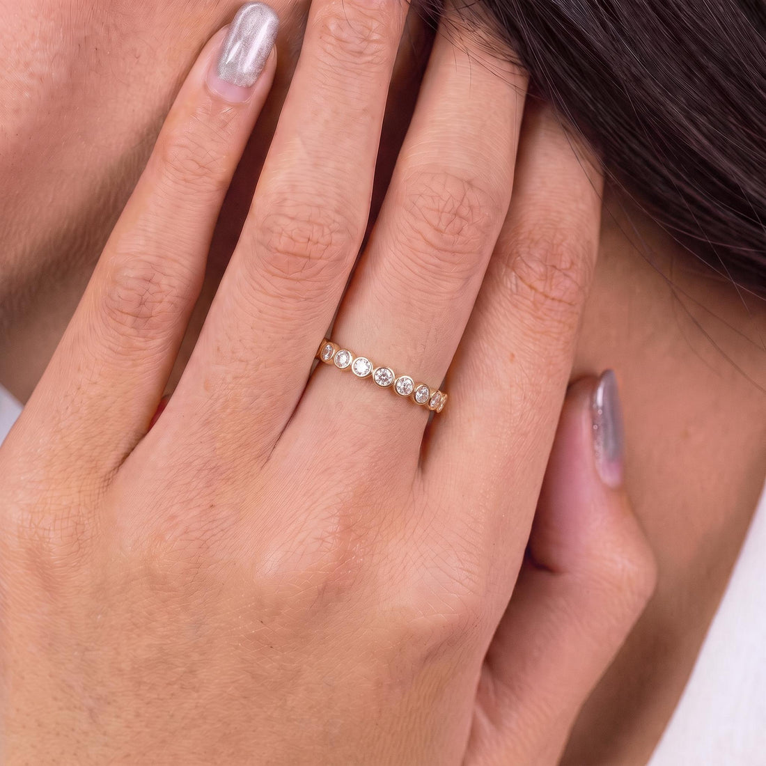 2.5mm Bezel-Set Eternity Ring, 14K Gold Diamond Stacking Band | Anniversary Wedding Ring | Promise Ring Gift for Her