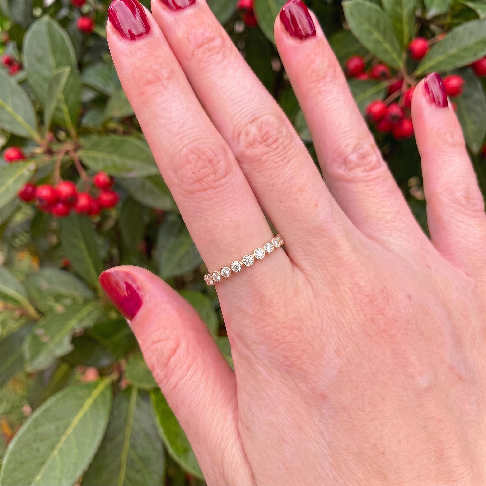 2.5mm Bezel-Set Eternity Ring, 14K Gold Diamond Stacking Band | Anniversary Wedding Ring | Promise Ring Gift for Her