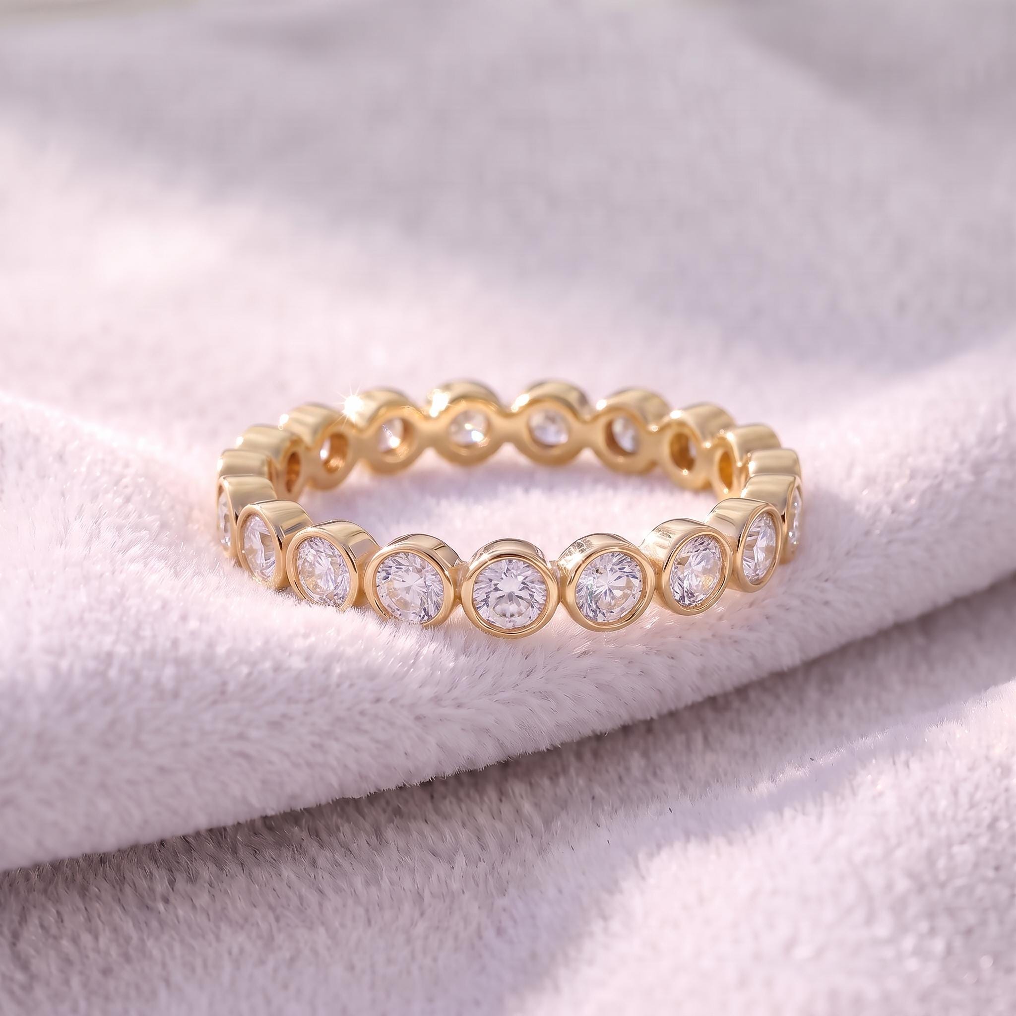 2.5mm Bezel-Set Eternity Ring, 14K Gold Diamond Stacking Band | Anniversary Wedding Ring | Promise Ring Gift for Her