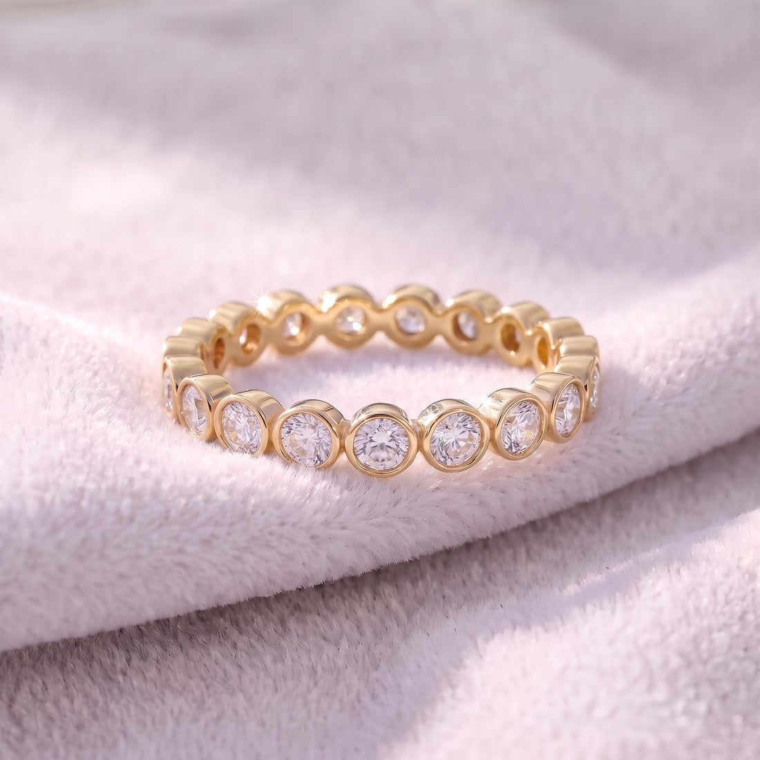 2.5mm Bezel-Set Eternity Ring, 14K Gold Diamond Stacking Band | Anniversary Wedding Ring | Promise Ring Gift for Her