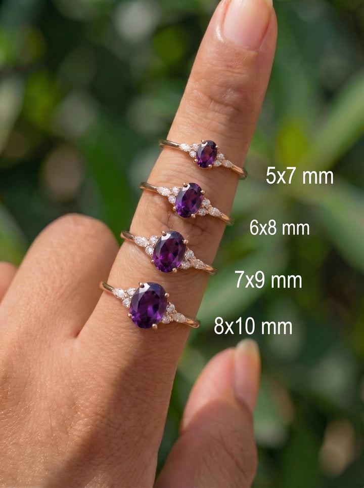 Elegant Oval Amethyst & Diamond Ring | February Birthstone Engagement Ring | Dainty Anniversary Gift for Her | Purple Stone Jewelry