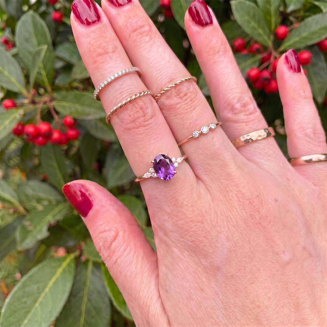 Elegant Oval Amethyst & Diamond Ring | February Birthstone Engagement Ring | Dainty Anniversary Gift for Her | Purple Stone Jewelry