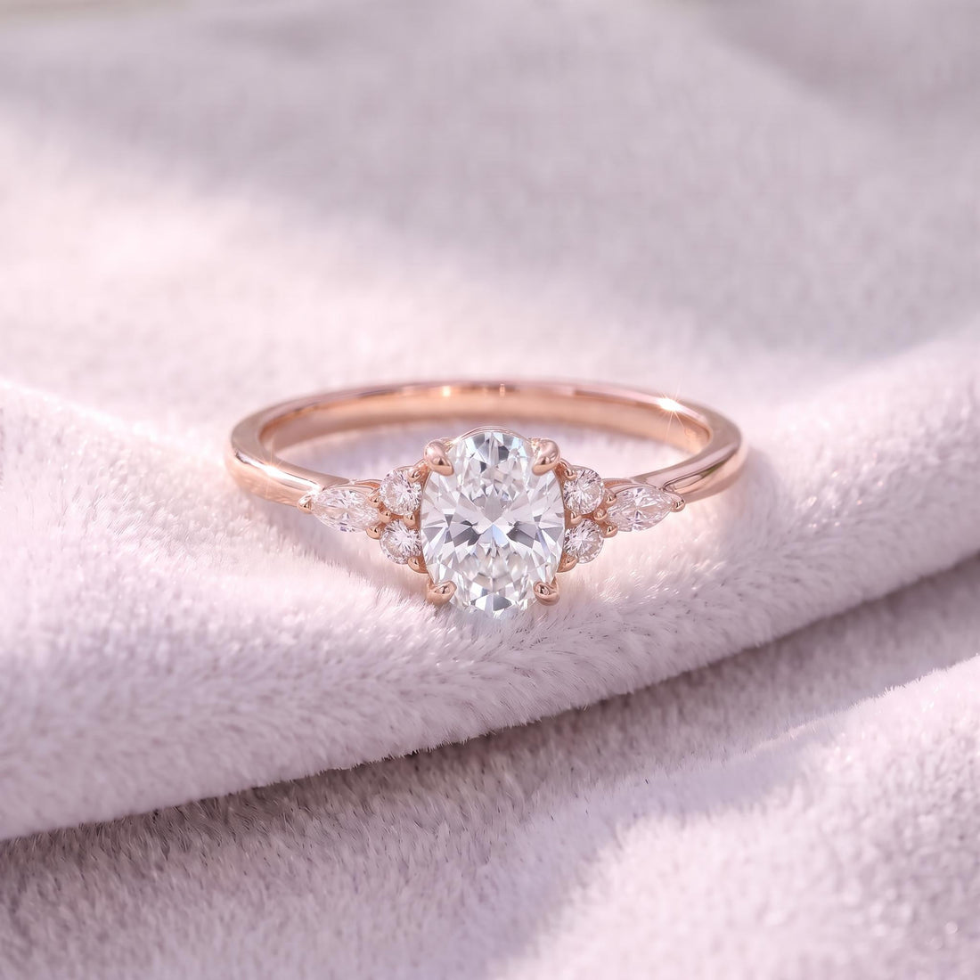 Oval Moissanite Engagement Ring, Delicate Gold Cluster Ring, Vintage Inspired Wedding Ring, Anniversary Gift for Her, Promise Ring
