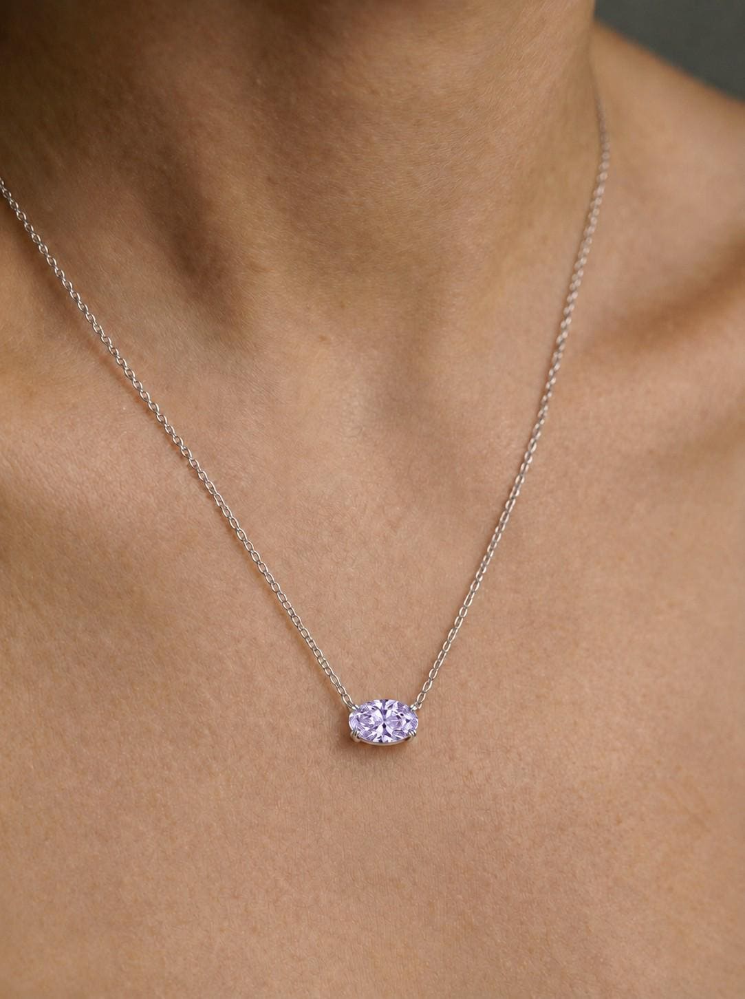 Lavender Alexandrite Pendant, June Birthstone Oval Necklace, East West Solitaire, 925 Sterling Silver Birthday Gift for Her