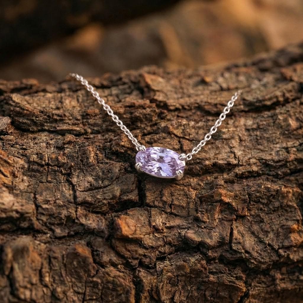 Lavender Alexandrite Pendant, June Birthstone Oval Necklace, East West Solitaire, 925 Sterling Silver Birthday Gift for Her
