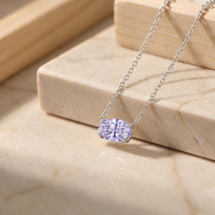 Lavender Alexandrite Pendant, June Birthstone Oval Necklace, East West Solitaire, 925 Sterling Silver Birthday Gift for Her