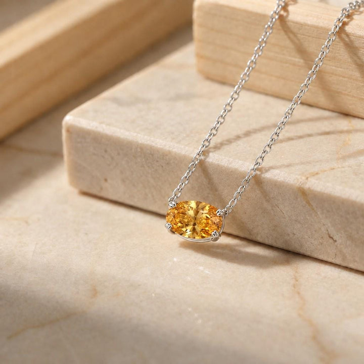 Golden Citrine Necklace, November Birthstone Gift, East West Oval Pendant, Dainty Solitaire, 925 Sterling Silver Mothers Day Gift